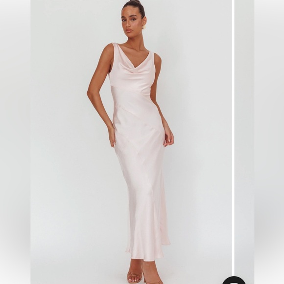 Selfie Leslie Dresses & Skirts - Selfie Leslie. Good Intentions Cowl Neck Open Back Maxi Dress Pink. Size M. NWT.